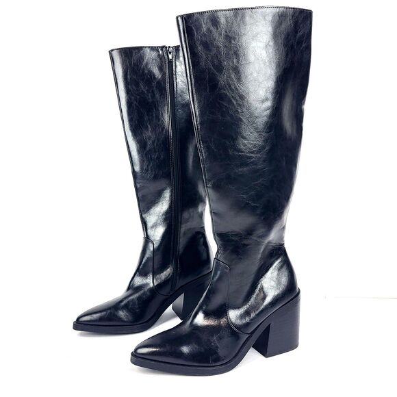 Steve Madden Dextra Knee High Boots Faux Leather Black Size 9.5M
